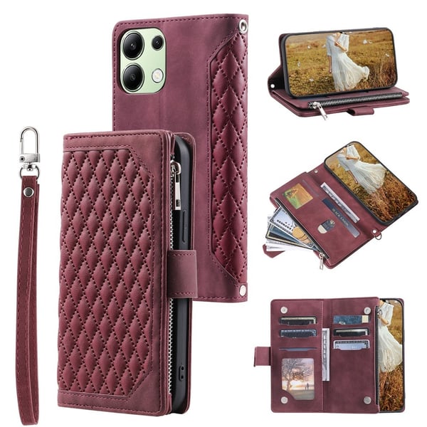 Til Xiaomi Redmi 15C Zipper Wallet Case Rhombus Telefoncover