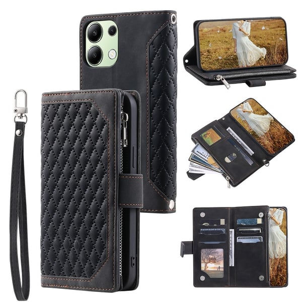 Til Xiaomi Redmi 15C Lommebok-deksel med glidelås Rhombus Stitching Line Telefonveske