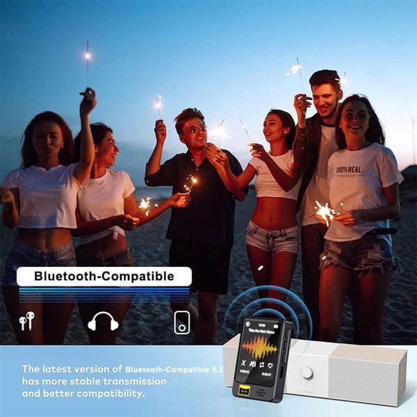 1,77" berøringsskjerm MP4-spiller Bluetooth-radio E-bokleser Stemmeopptaker inkl. 64 GB