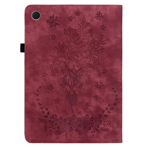 Til Samsung Galaxy Tab A11 Deksel Med Roseblomst Preging - Rød