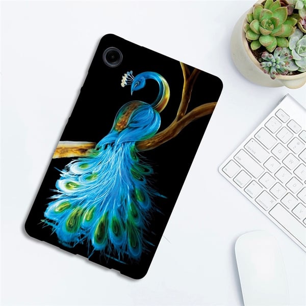 For Samsung Galaxy Tab A11 / A9 Etui Mønstertrykk Slankt TPU Beskyttende Nettbrettetui Peacock