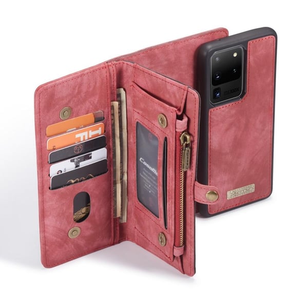 CASEME Samsung Galaxy S20 Ultra Retro Lær Lommebok - deksel - Rød