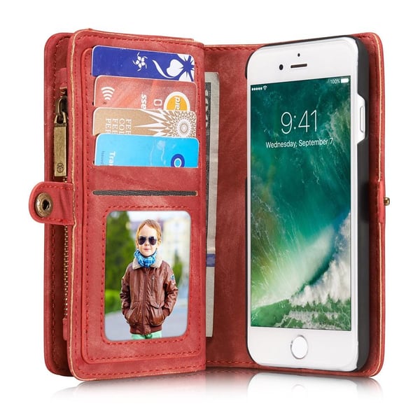 CASEME iPhone 8/7/SE Retro Split Lommebok - deksel I Lær - Rød