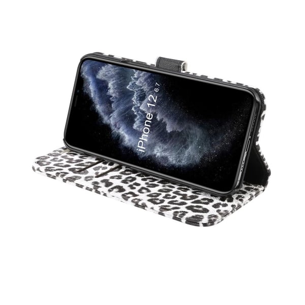 Leopardikuvioinen lompakkokansi iPhone 12/12 Prolle