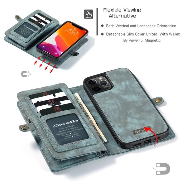 CASEME iPhone 12/iPhone 12 Pro Retro Lommebok - deksel - Grønn