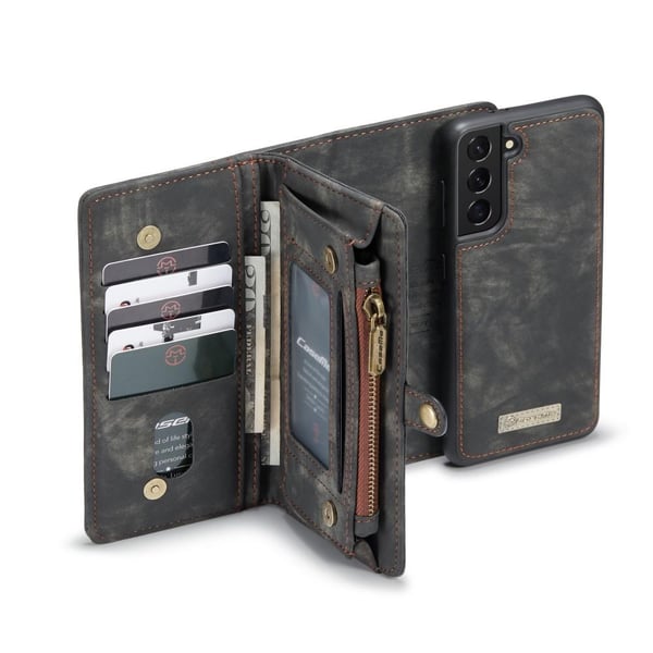 CASEME Samsung Galaxy S21 Retro Lær Lommebok - deksel - Grå/Svart