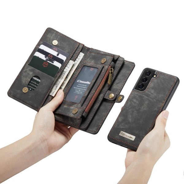 CASEME Samsung Galaxy S21 Retro Lær Lommebok - deksel - Grå/Svart