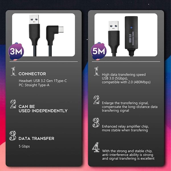 8M VR Oculus Quest USB 3.0 - kabel USB C til en høyhastighets dataoverføring