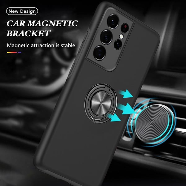 Samsung Galaxy S21 Ultra Hybrid Deksel Med Fingerring - Svart