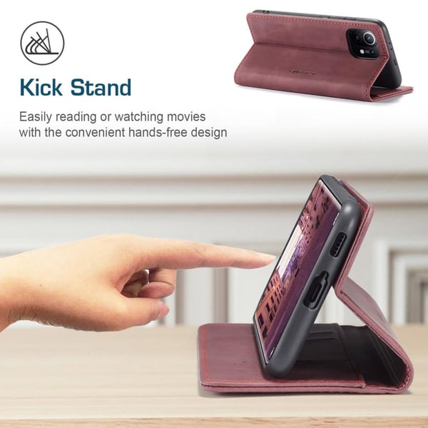 CASEME Retro pung etui til Xiaomi Mi 11 - Vinrød
