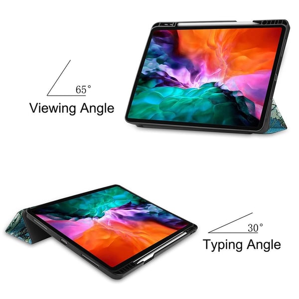 iPad 12.9" Pro 2021 Trifoldet Stand Tabletetui Cover - Blomst