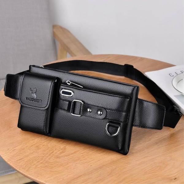 Crossbody Brysttaske Talje Fanny Pack Med Hul til Hovedtelefoner - Sort
