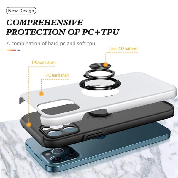 iPhone 13 Pro Max Fingerring Kickstand Hybrid Taske - Sølv