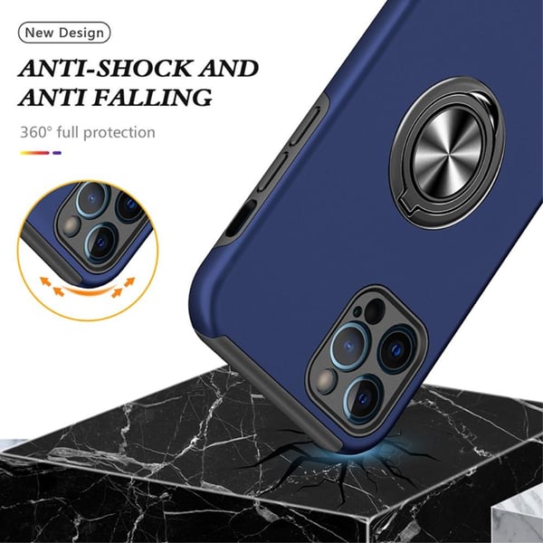 iPhone 13 Pro Fingerring Kickstand Hybrid Taske - Blå