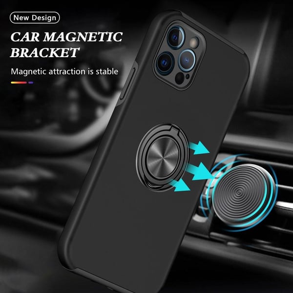 iPhone 13 Fingerring Kickstand Hybrid Taske - Sort