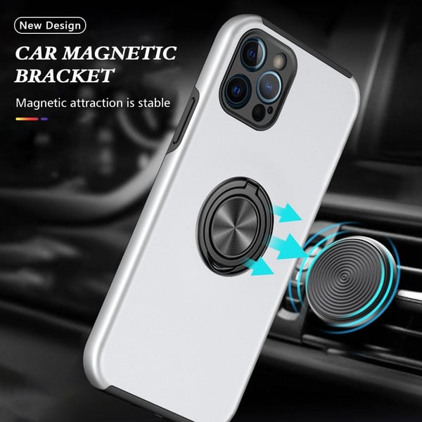 iPhone 13 Fingerring Kickstand Hybrid Taske - Sølv