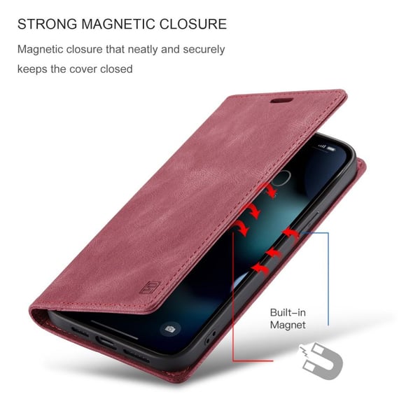 AUTSPACE A01 Retro Pung Etui til iPhone 13 Pro - Rød