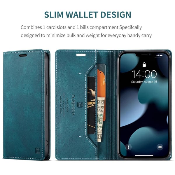 AUTSPACE A01 Retro Pung Etui til iPhone 13 Pro Max - Blå