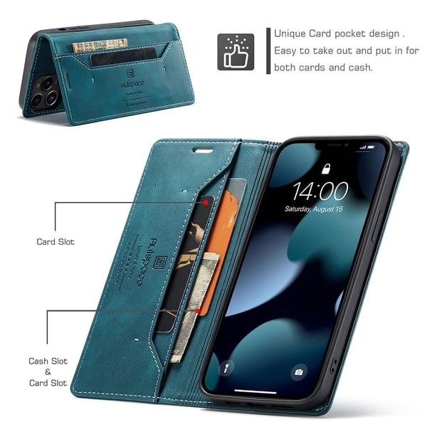 AUTSPACE A01 Retro Pung Etui til iPhone 13 Pro Max - Blå