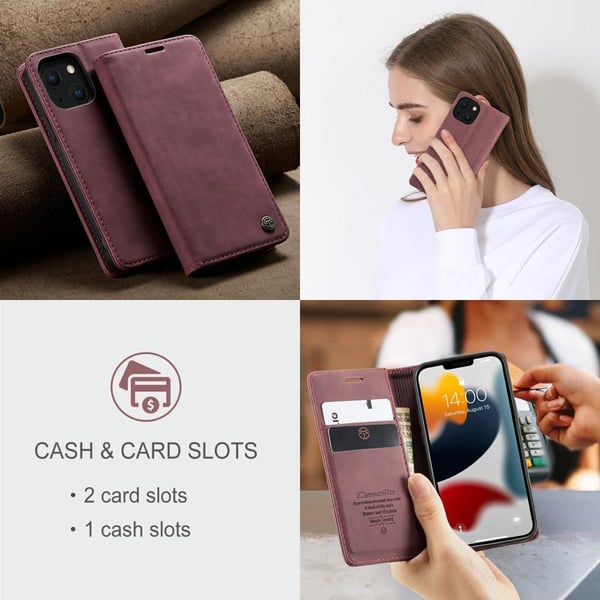 CASEME Lommebok - deksel iPhone 13 - Vinrød