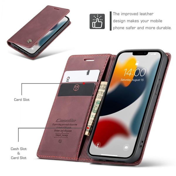 CASEME Lommebok - deksel iPhone 13 - Vinrød