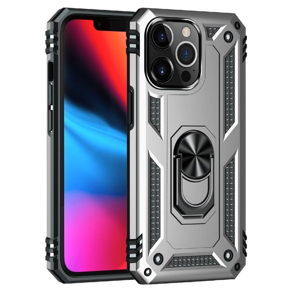 iPhone 13 Pro sormusjalustalla varustettu hybridikotelo - hopea