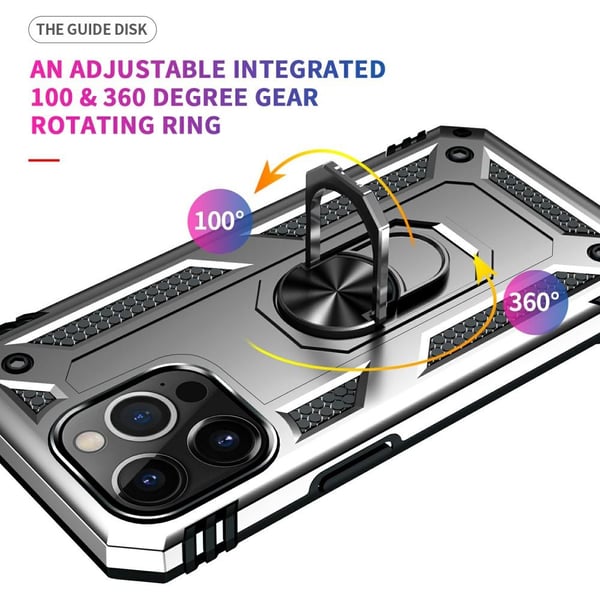 iPhone 13 Pro sormusjalustalla varustettu hybridikotelo - hopea