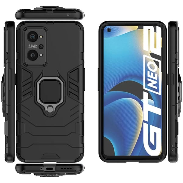 Realme GT Neo 2 Hybrid Veske Med Fingerring - Svart