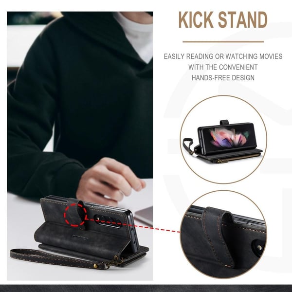 Samsung Galaxy Z Fold 3 CASEME Retro lær lommebok - deksel Svart