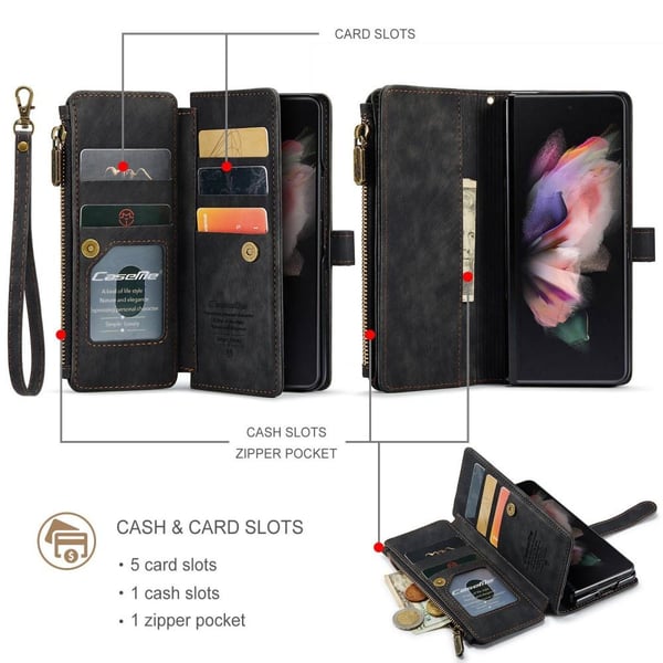 Samsung Galaxy Z Fold 4 CASEME Retro lær lommebok - deksel Svart