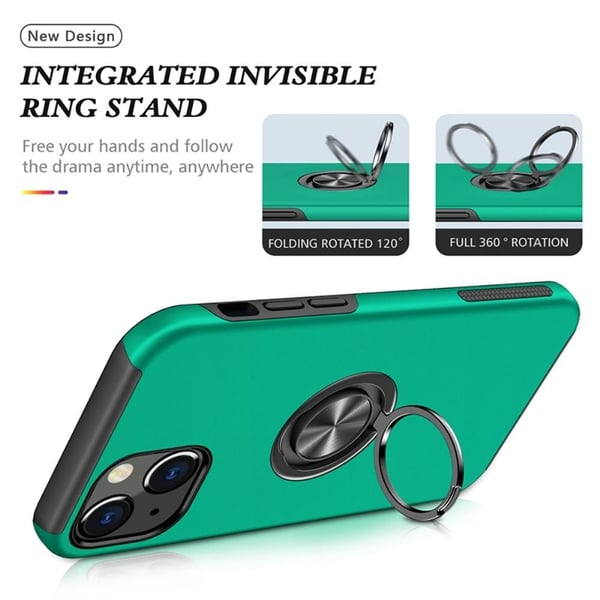iPhone 14 Fingerring Kickstand Hybrid Taske - Grøn