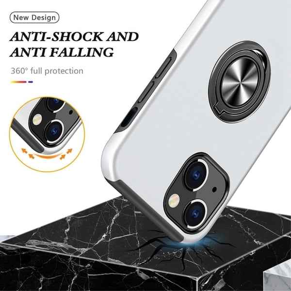 iPhone 14 Sormirengas Sivutuen Hybridikotelo - Hopea