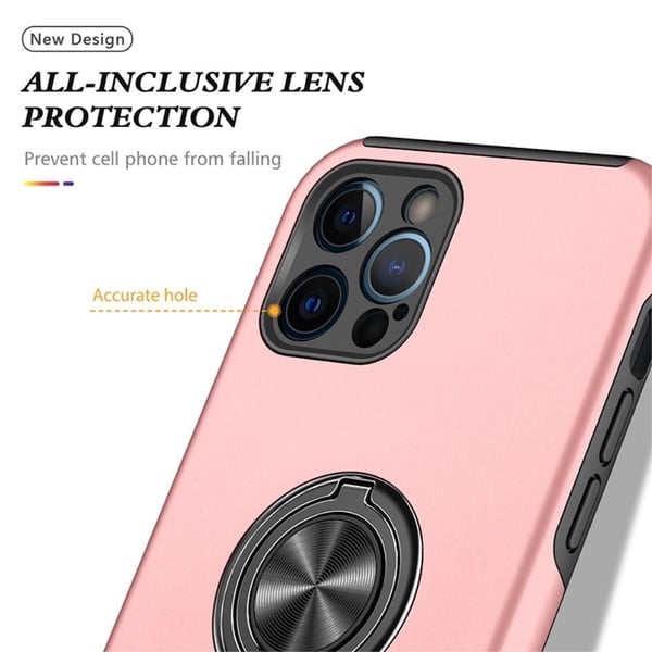 iPhone 14 Pro Fingerring Kickstand Hybrid Taske - Lyserød