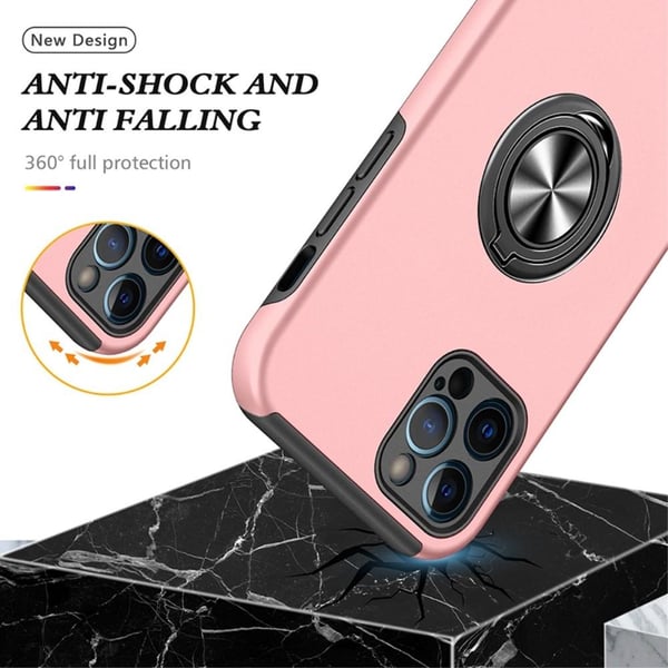 iPhone 14 Pro Max Fingerring Kickstand Hybrid Taske - Lyserød