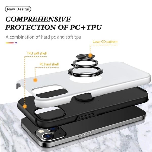 iPhone 14 Plus Fingerring Kickstand Hybrid Taske - Sølv