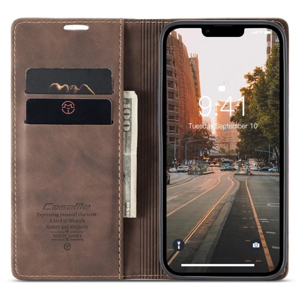 CASEME Retro tegnebog taske til iPhone 14 - Mørkebrun