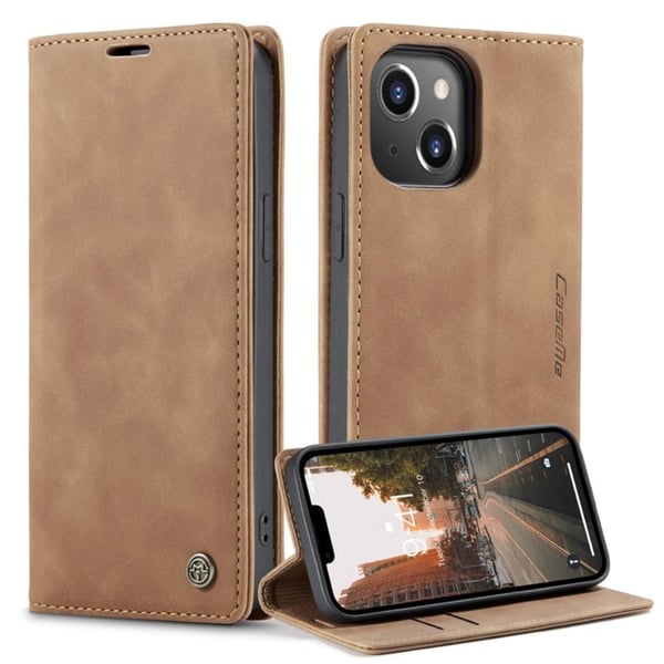 CASEME Lommebok - deksel iPhone 14 - Lysebrun