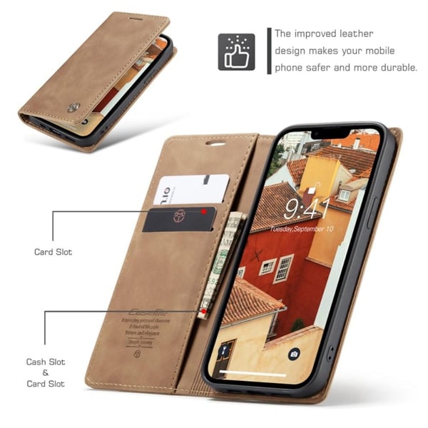 CASEME Lommebok - deksel iPhone 14 - Lysebrun