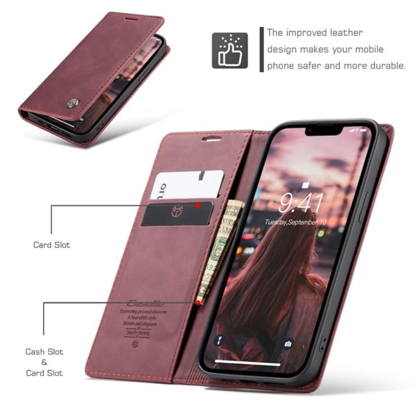 CASEME Retro Lompakkokotelo iPhone 14 Plus - Punainen