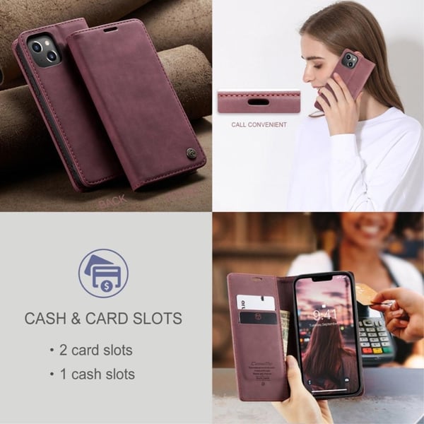 CASEME Retro Lompakkokotelo iPhone 14 Plus - Punainen