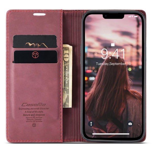 CASEME Retro Lompakkokotelo iPhone 14 Plus - Punainen
