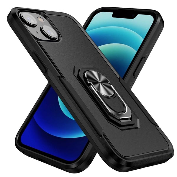 iPhone 14 Hybrid Deksel Med Fingerring & Metallplate - Svart