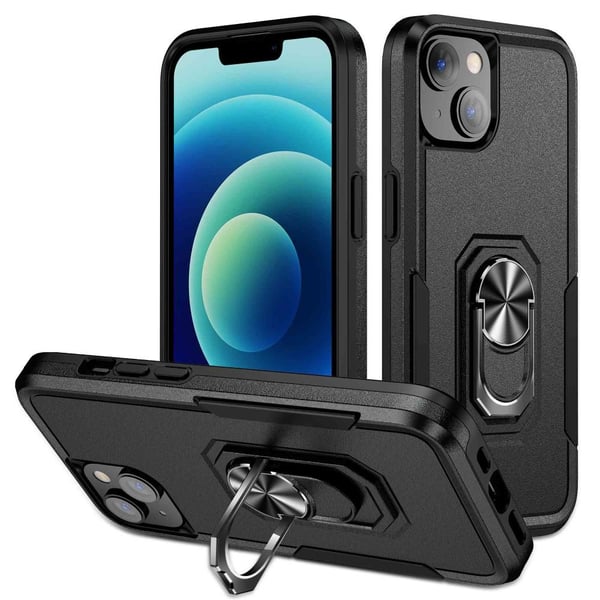iPhone 14 Plus Hybrid - deksel Med Fingerring & Metallplate - Svart