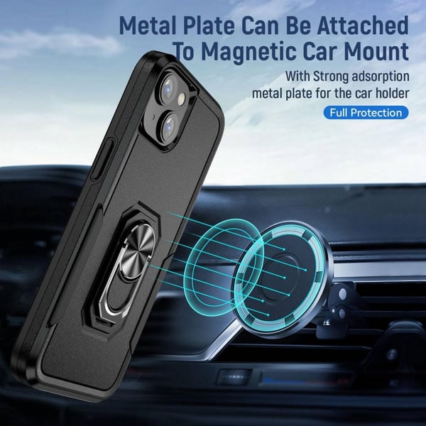 iPhone 14 Plus Hybrid - deksel Med Fingerring & Metallplate - Svart