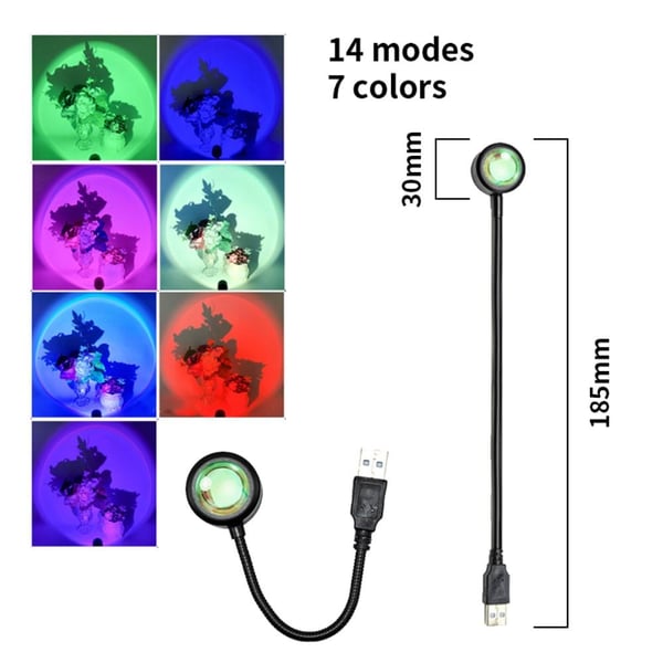 USB - lampe Bilsoverom Takprojektor Solnedgang - 7 farger