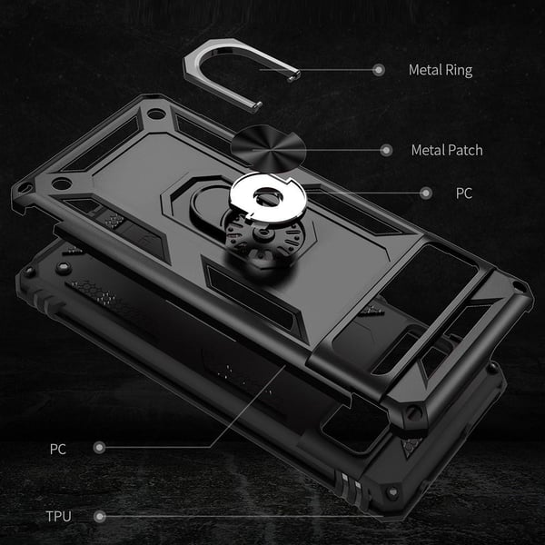 Google Pixel 7 Pro Hybrid Deksel Med Fingerring & Metallplate - Svart