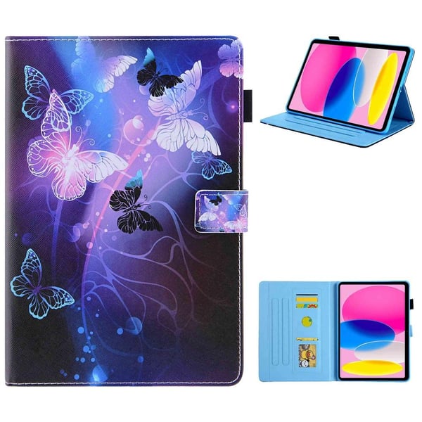 Til iPad 10.9 (2022) Tablet Cover Foldbart Stativ - Lilla Sommerfugl