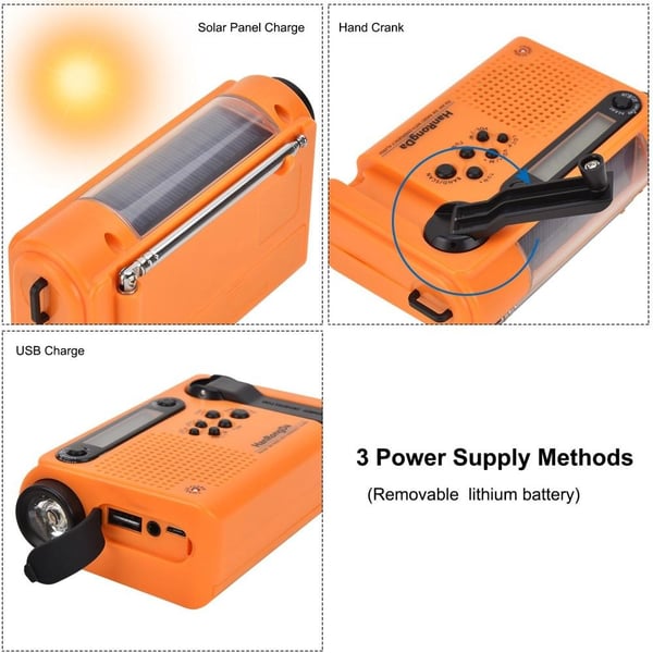 Hätäradio LED - taskulamppu 2000mAh akku Käsikampi Solar