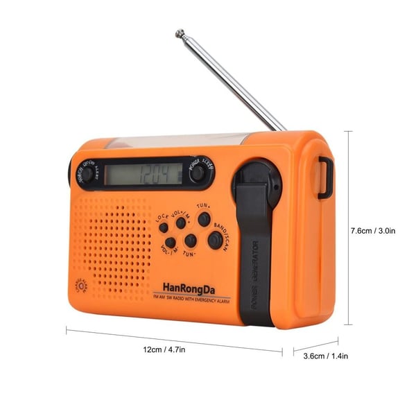 Hätäradio LED - taskulamppu 2000mAh akku Käsikampi Solar