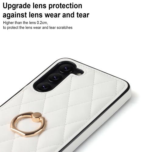 Samsung Galaxy S23 Rhombus Grid Mønsterveske Fingerring - Hvit